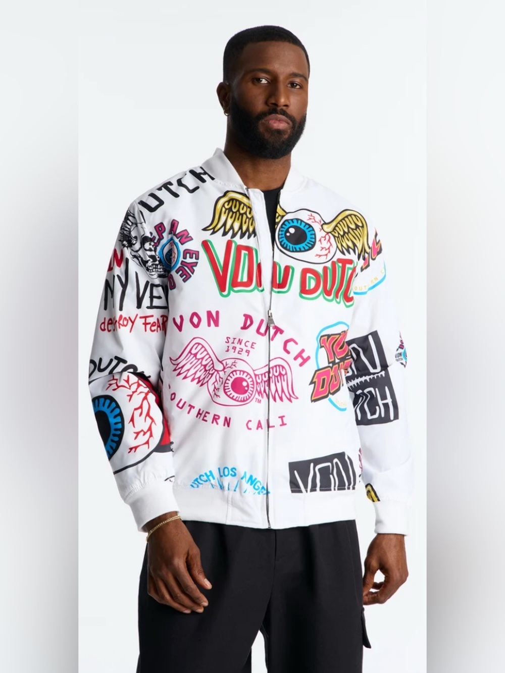 Von Dutch All Over Icon Print Puffer Bomber Jacket
